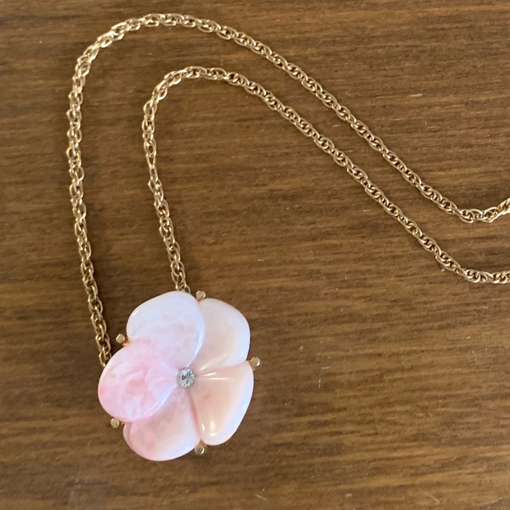 Vintage Avon Pink Flower Rhinestone Necklace